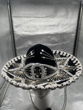 Vintage Used Mariachi Sombrero Black White Pigalle XXXXX Hat Made in Mexico