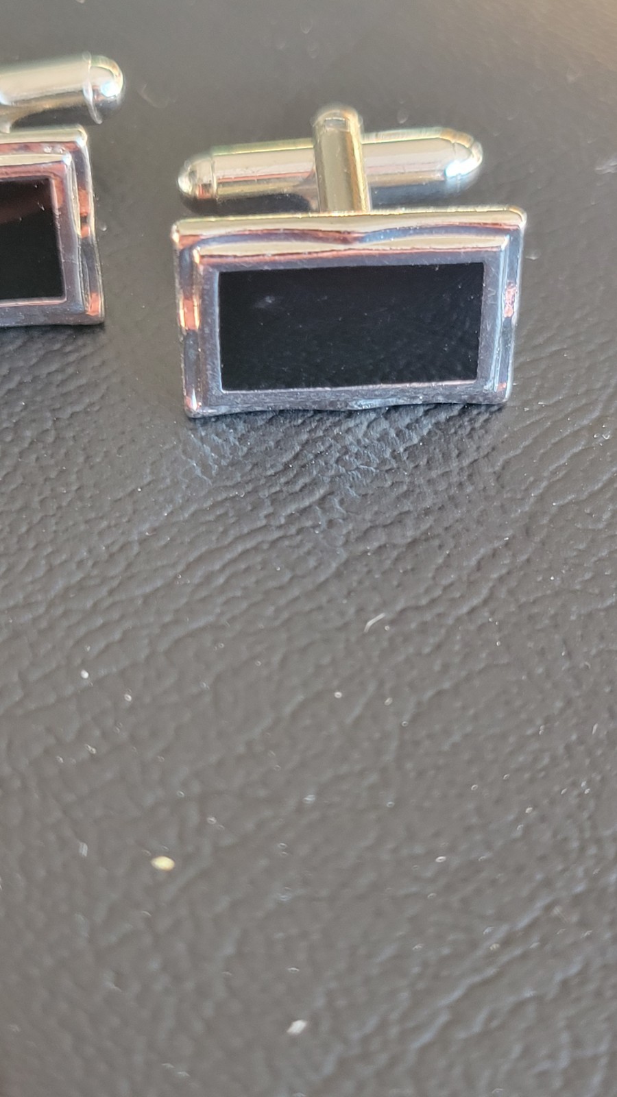 Men’s Silver Black Rectangular Cufflinks Modern F… - image 3