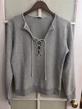 Saint Laurent Paris Lace-Up V Neck Sweatshirt Women  s Size XS