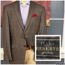Jos A Bank Silk Wool Blazer Jacket Sport Coat Men 42L Long Traditional Fit Brown