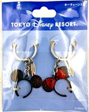 Disney Park Mickey and Minnie Metal Ears Keychain Fob Brand New Tokyo Resort New