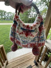 Gap kids Girls Wool Colorful Knitted Purse Suede Handles Snowflake Winter Theme