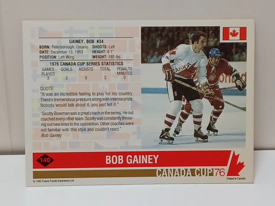 Signed Hockey Card BOB GAINEY 1993 Future Trends Canada Cup 76 JRTr40 - Image 2 of 2