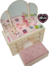 Vintage Sindy Vanity Dressing Table Pink Seat Ottoman Triple Mirror Accessories