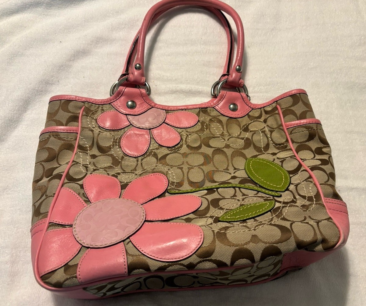 バッグ Coach Signature Pink Bleecker Bag Y2K Coach Limited Edition Signature Bleecker Daisy Shoulder