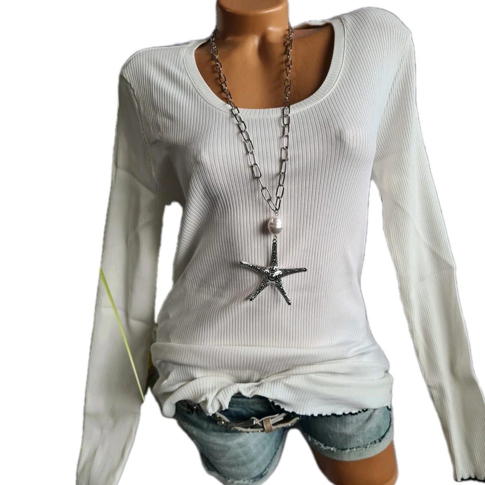Tommy Hilfiger Shirt T-Shirt weiß ecru Langarm Damen (8530) NEU