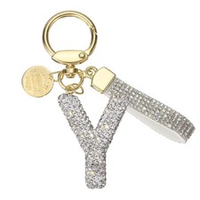 Initial Letter Keychain Cute Letter-Y Sparkly Rhinestone Key Chain Charm White