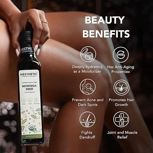 HESTHETIC Premium Organic Virgin Cold Pressed Moringa Seed Oil, 100ML, 100% Pure - Image 3 of 4