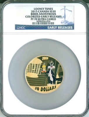 2015 Canada S$30 Looney Tunes Birds Anonymous ER 2 Oz NGC PF70 UC COA OGP Toned