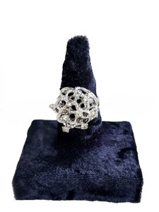 Authentic Vtg Cocktail Ring Sz 8 Brutalist 14K White Gold Plated H.G.E. Volcanic Freeform