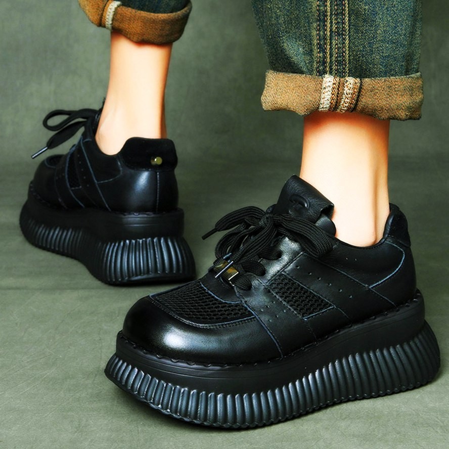 SAOLA Stivaletti donna suola spessa vera pelle plateau alto creepers comodi