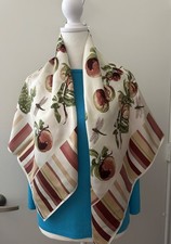 Vintage SILK SCARF, made in Japan, ANN TAYLOR, fruit, dragonfly, border, 35 in
