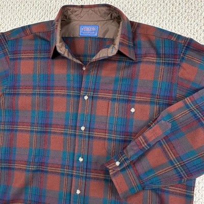 Pendleton Lodge Shirt Mens L Rust Red Plaid Wool Lined Collar Vintage 50s/60s