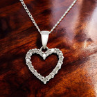 ESTATE SOLID 10K WHITE GOLD NATURAL DIAMOND HEART PENDANT 14K 15" NECKLACE #7986 — photo 1