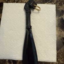 Vintage Black Lion Head Plastic 7 1/2" Shoe Horn With Ring