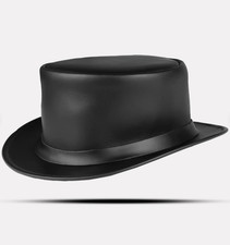 Fashion Shapeable Black Genuine Leather Fashion Top Hat