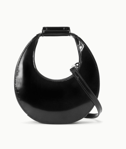 NWT Staud Mini Moon Bag Purse Top Handle with Removable Strap in Polished Black