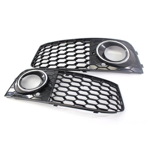 For 2009-2011 AUDI A4 B8 RS4 STYLE BLACK MESH GRILL FOG LIGHT GRILLE with CHROME - Picture 6 of 10