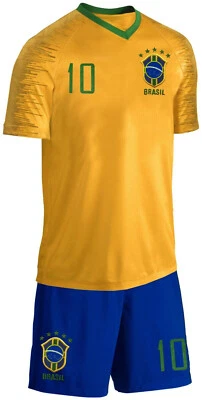 BLACKSHIRT COMPANY Brasilien Kinder Trikot Set Retro 2 tlg. Fußball WM EM Fan Zweiteiler Gelb Blau