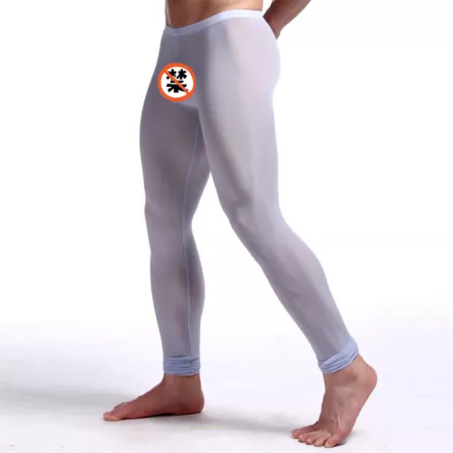 Men Sexy Ice Silk Leggings Sheer See-through Slim Tight Long Johns Trousers - Picture 13 of 33