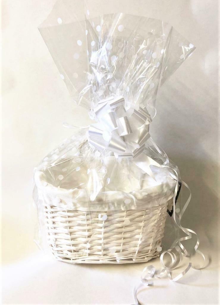 Make Your Own HAMPER Kit Includes White Oval Basket Cellophane & Bow S