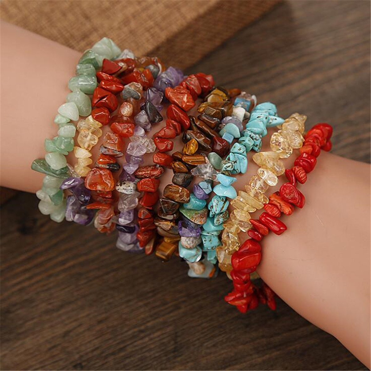 Reiki Crystal Products Beaded Fashion Bracelets Natural Gemstone Chip Bead Stretchy Bracelet - Reiki Chakra Healing Fashion Jewelry Natural Beaded Fashion Bracelets