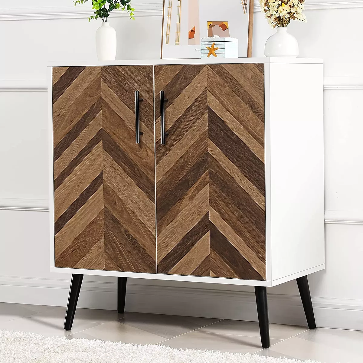 Small Storage Cabinet 2 Doors White Accent Cabinet Sideboard