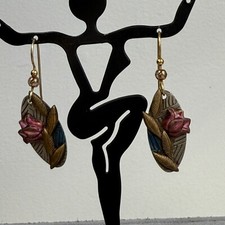 Layered Pink Tulip Dangle  Drop Pierced Earrings Spring