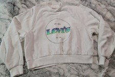 Levi's Womens Girls Sz XS Cropped Logo Long Sleeve Sweatshirt White Cotton Blend