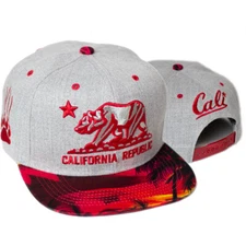 Baseball Cap Snapback Adjustable Flat Bill California Republic Hawaiian Bear Hat