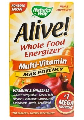 Nature's Way Alive! Multivitamin, Max Potency No Iron Added, 90 Ct