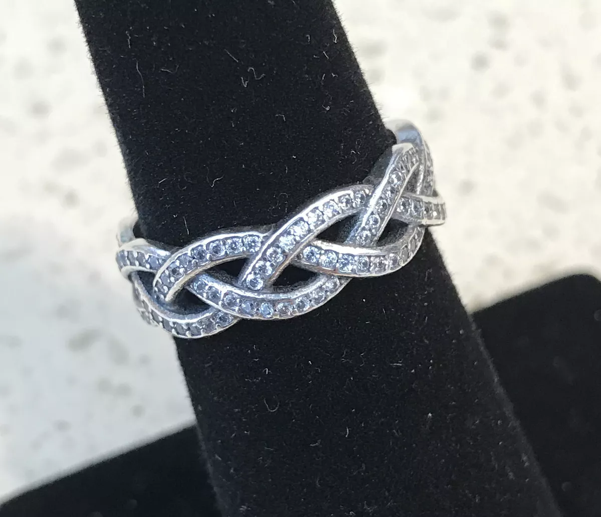 Pandora Sparkling Braid Clear CZ Ring 190913CZ Many Sizes+HINGE BOX+POLISH  CLOTH