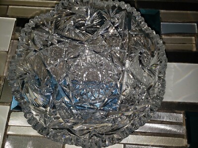 Antique American Brilliant Bowl Leaded Crystal Cut Glass Hobstar, Diamond,...
