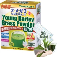 Superfood Green Powder Drink, Omega 3 &100% Young Barley Grass Powder 36 Packets