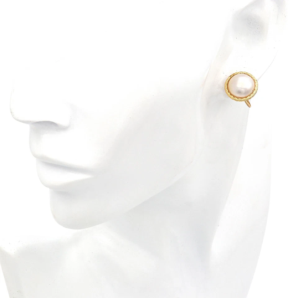 Vintage 14K Yellow Gold Mabe Pearl Non-Pierced Screw Back Earrings - Image 2 of 4