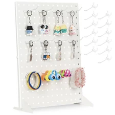 Peg Board Display Stand With 12 Hooks - White Metal Jewelry Retail Pegboard Rack