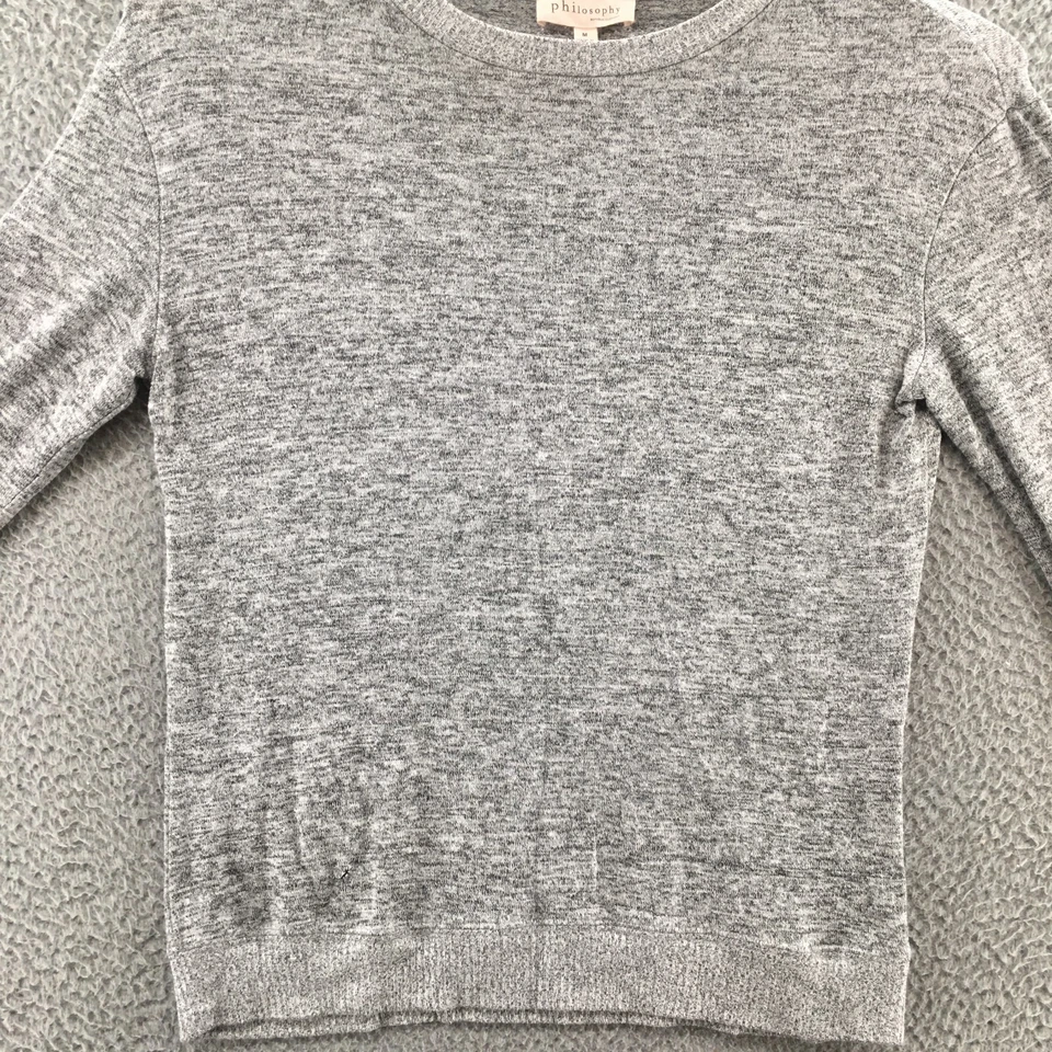 Philosophy Suéter Mujer M Gris Cuello Redondo Manga Larga Pullover Tejido Informal Foto 2 de 4