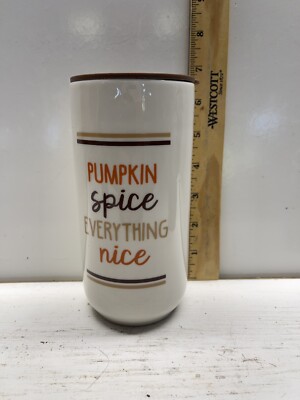 Pumpkin Spice Everything Nice Mug Stoneware skinny tall coffee travel tan orange