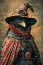 LADY VICTORIAN CROW BIRD ART PRINT, Bird Wall Decor, Surreal Raven Poster C794