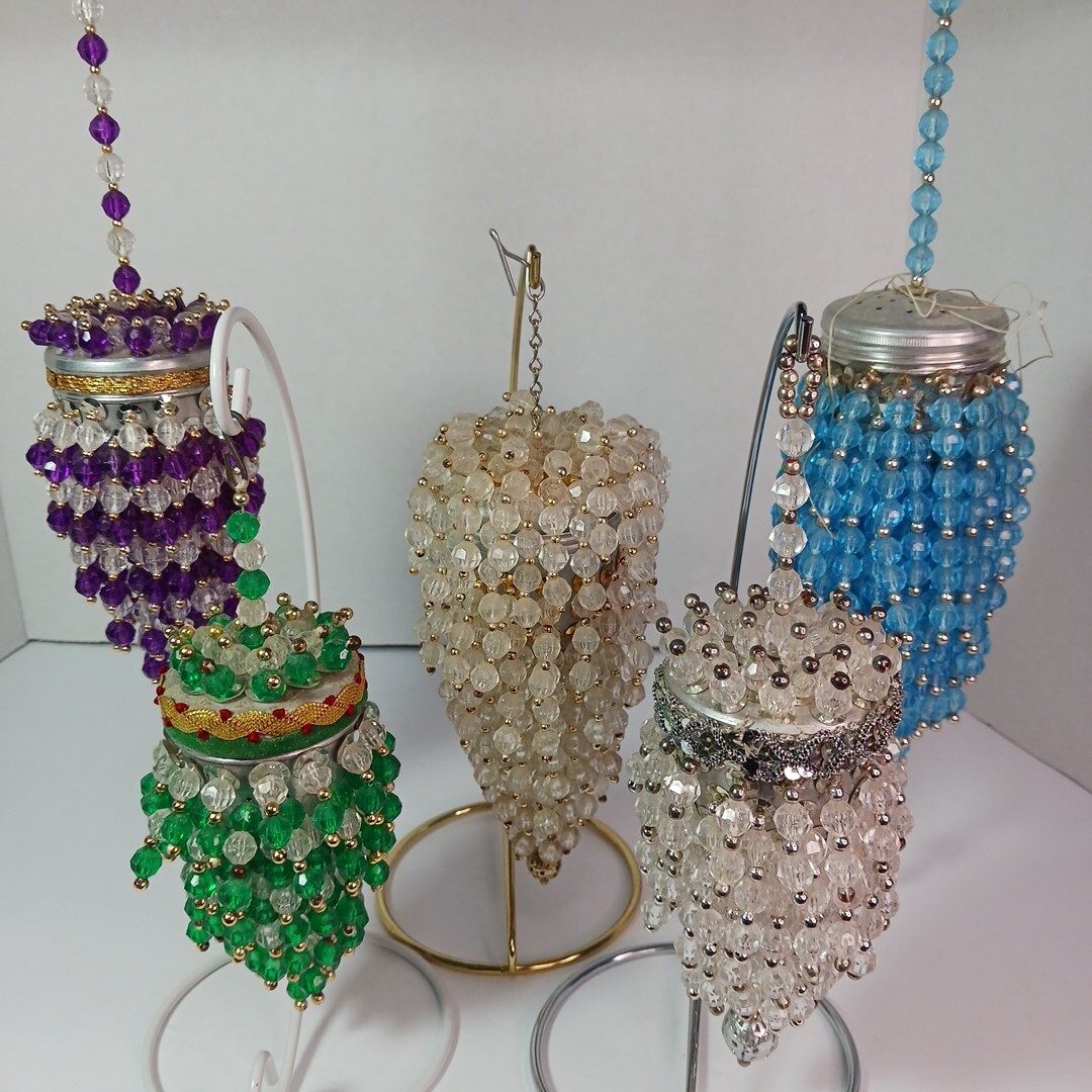 Lot of 5 TEA BALL ORNAMENTS Beaded Chandelier VINTAGE Christmas Potpourri Holder eBay