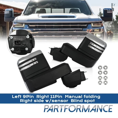 Pair Left+Right Black Chrome Tow Mirror For 2019-2024 Chevy Silverado 2500 3500