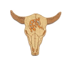 Skull - Southwestern Bison Skull With Gecko Design - Embroidered Iron On Patch