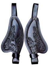 Floral Tooling Black Leather Western Horse Saddle Replacement Fenders Pair