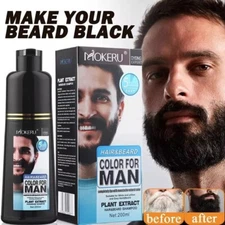 Permanent Men Beard Hair Color Dye Tint Moustache Black Darkening Shampoo 200ml
