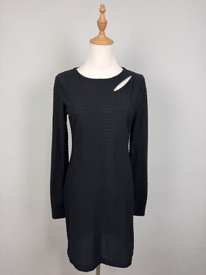 Miss Sixty Collection Black Waffles Knit Lightweight Designer Cut A-Line Dress M