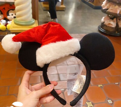 Disney authentic Mickey mouse Santa Hat Minnie Ears Headband