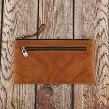 Genuine Leather Vintage School Pencil Case Bag Pouch Pen Large Capacity Brown