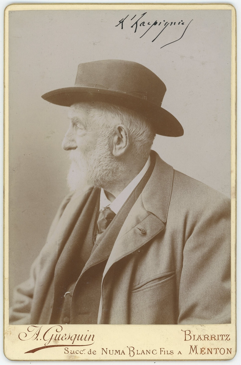 Cabinet Guesquin Circa 1900. the Painter Henri Harpignies. Dédicace. Autograph