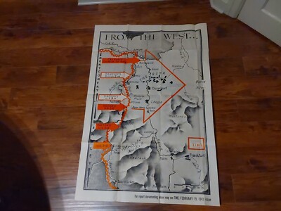 1945 R. M. Chapin Time Magazine Map Road to Berlin Bradley/ Montgomery ...
