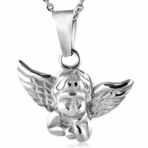 Collier pendentif en acier inoxydable Argent-Tone Angel